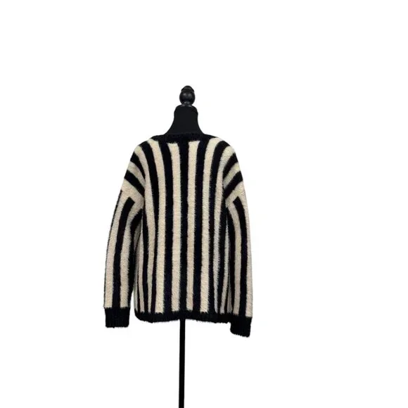 Society Amuse Black & White Fuzzy Angora Sweater | Large - Picture 6 of 6